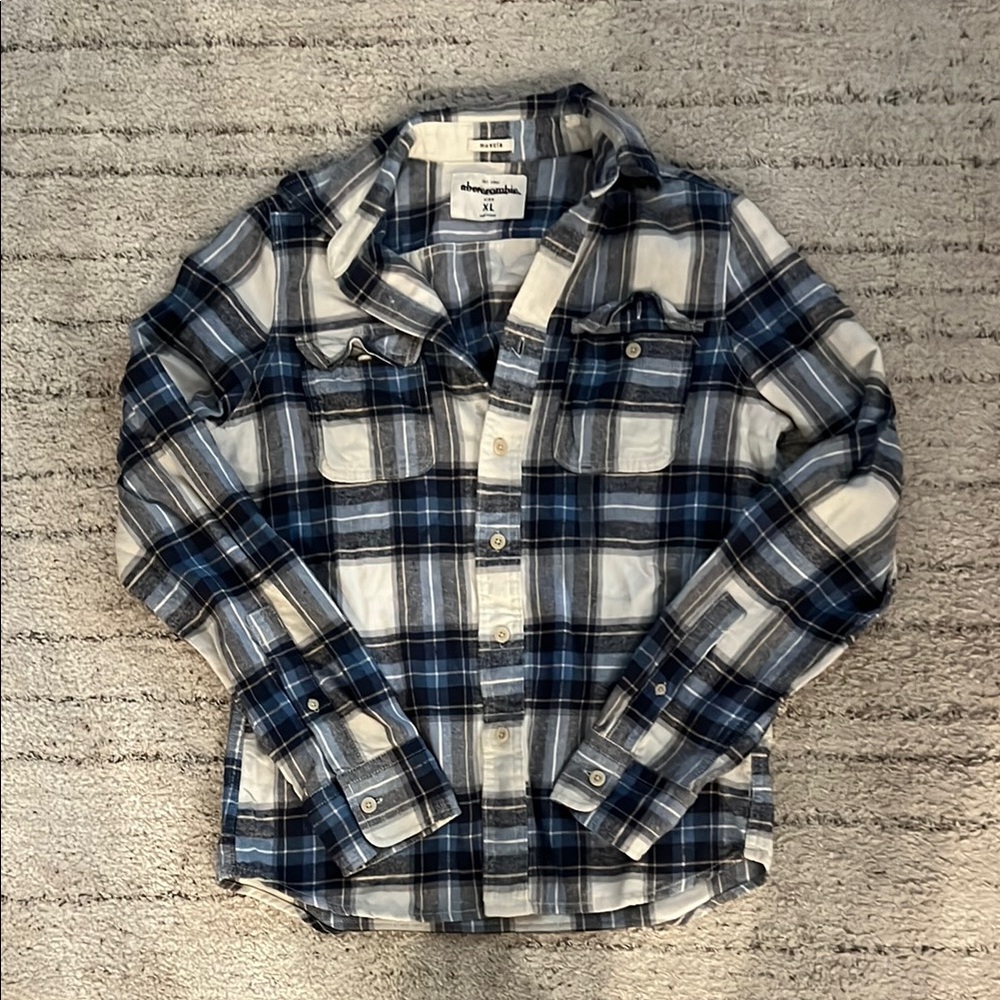 Abercrombie Kids Blue and White Plaid Button Down Shirt